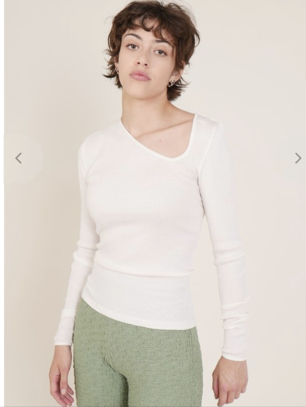 OpéraSPORT Eve Seamless Contemporary Ribbed Asymmetric Scandi Girl Silk Top. 2